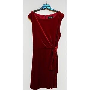 Chelsea Rose Red Velvet Sleeveless Knot Front Knee Length Shift Dress Women's 18